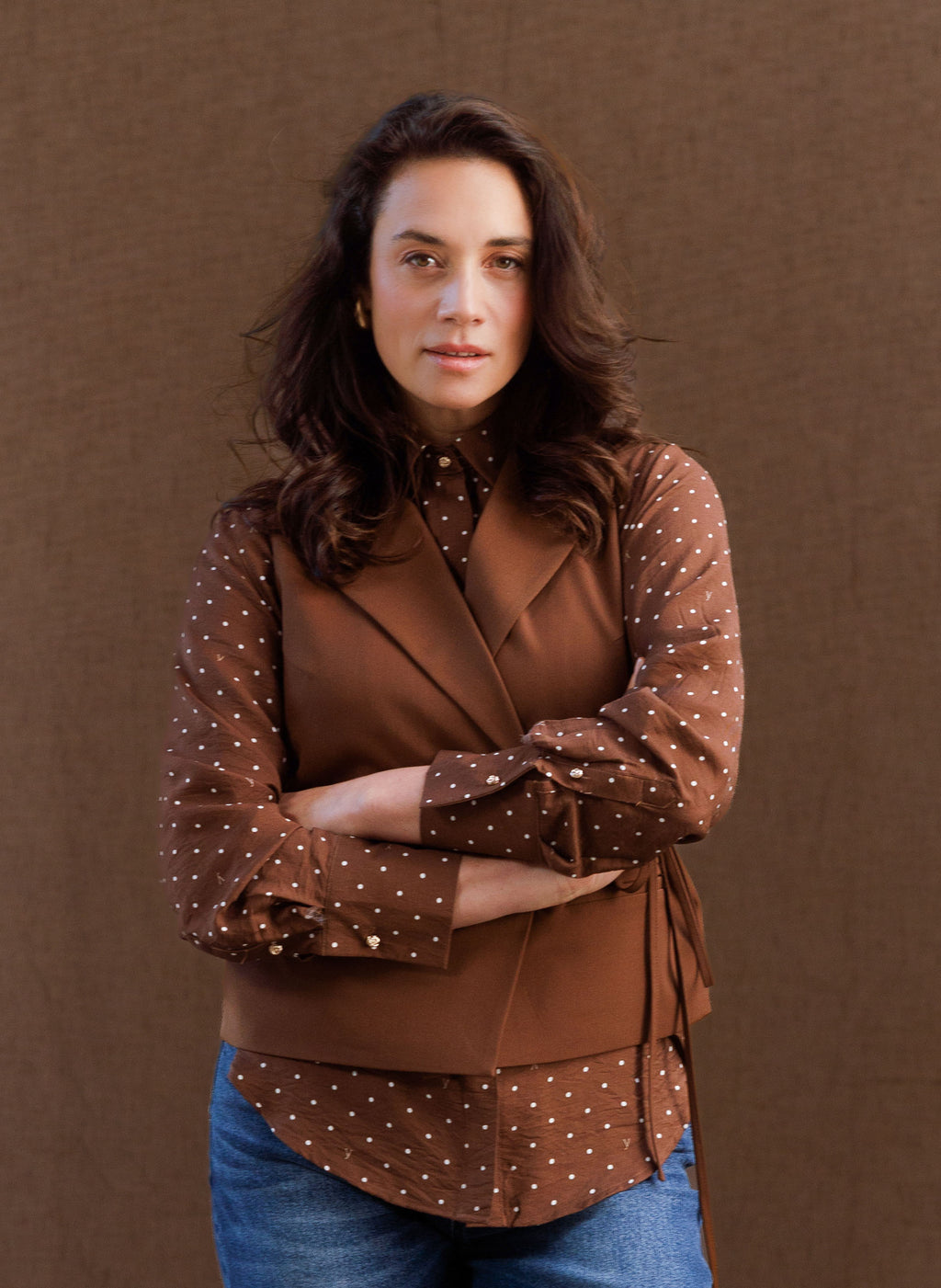Yest Stine Wrap Front Waistcoat - Brown Melange