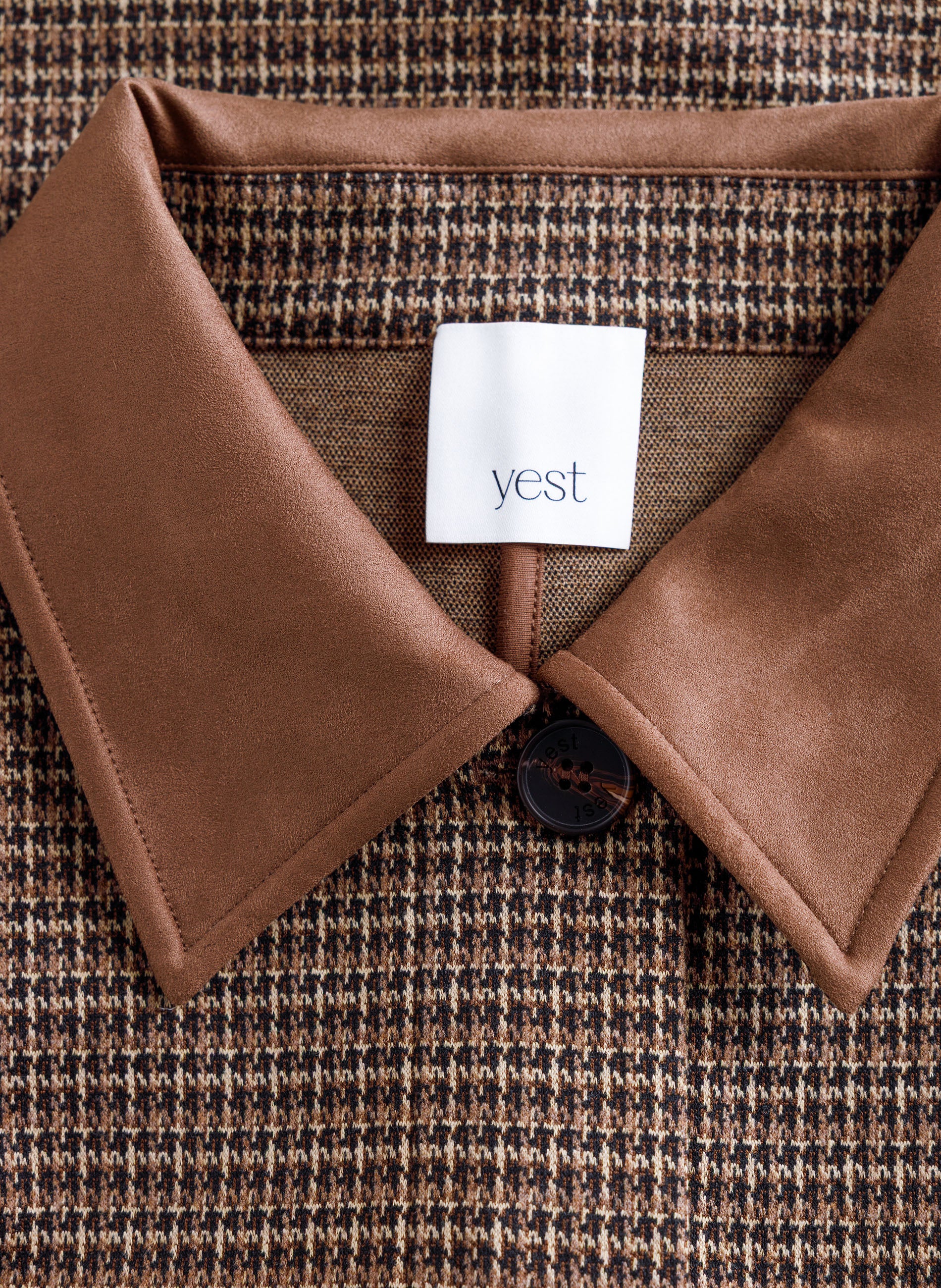 Yest Sibel Check Faux Suede Collar Jacket