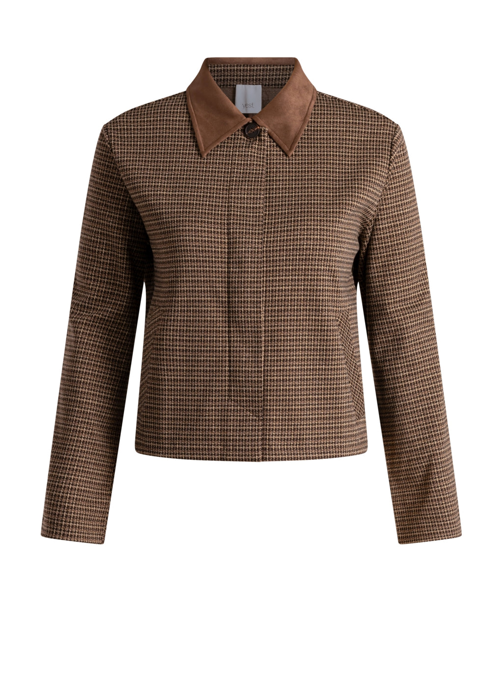 Yest Sibel Check Faux Suede Collar Jacket