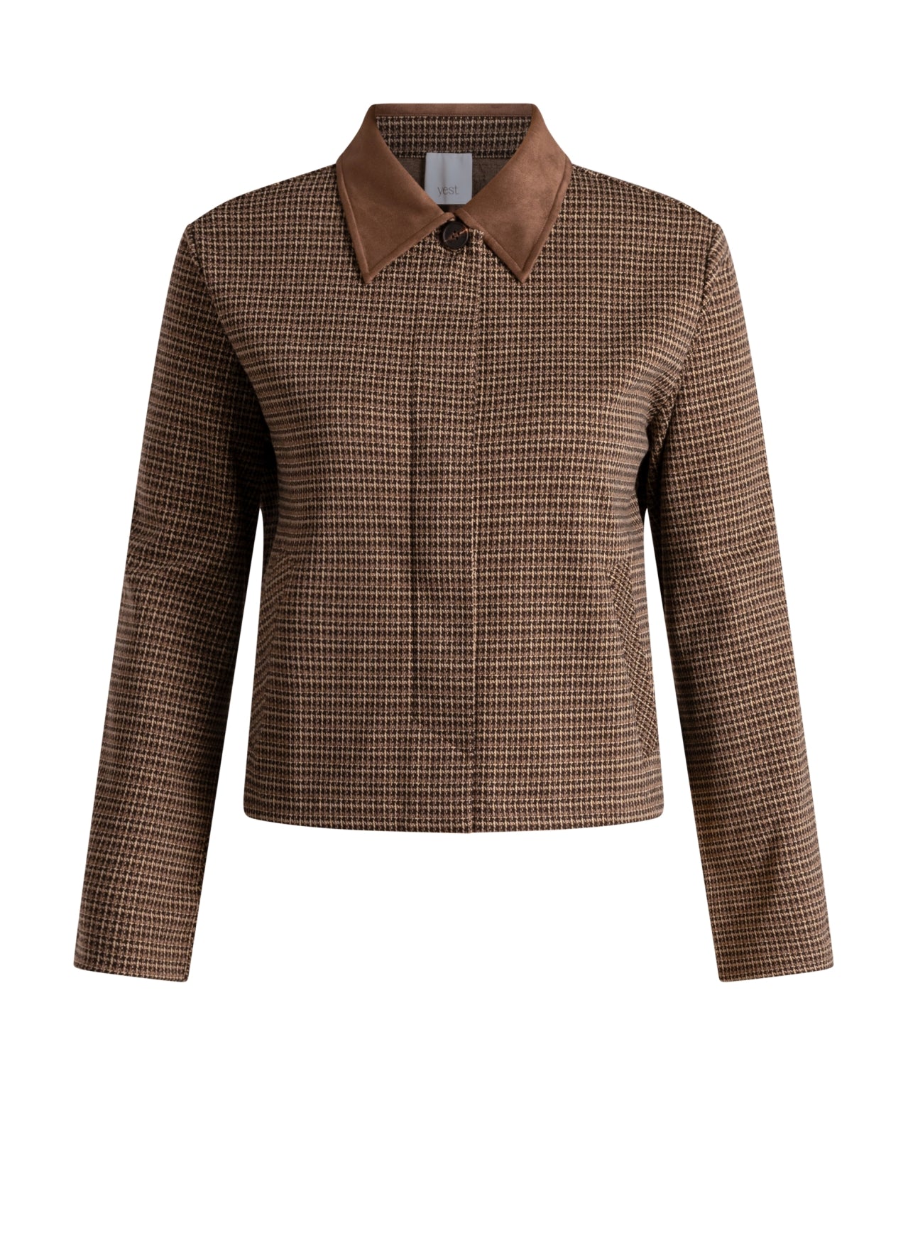Yest Sibel Check Faux Suede Collar Jacket
