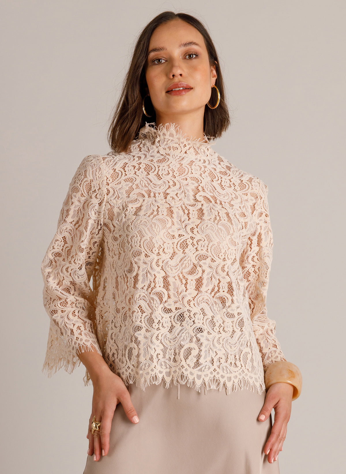 Yest Willette High Neck Lace Blouse