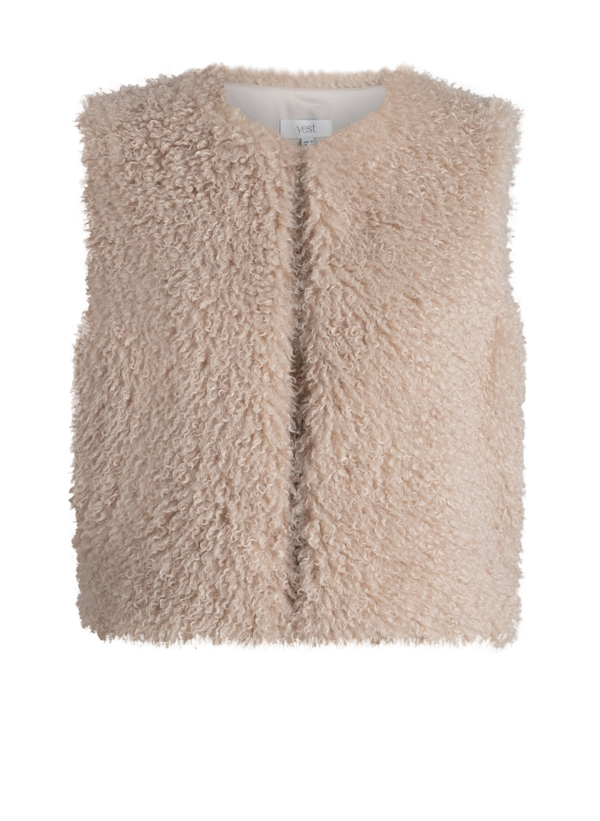 Yest Wilasia Faux Fur Textured Gilet - Pastel Grey/Beige