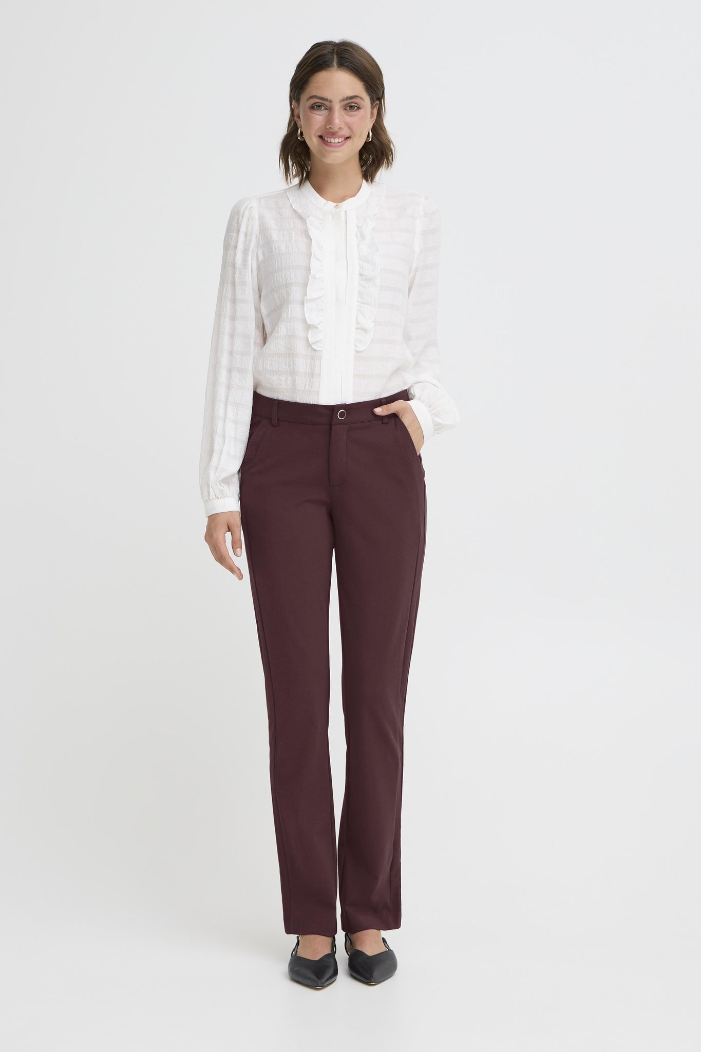 Fransa Lano Straight Leg Trousers - Port