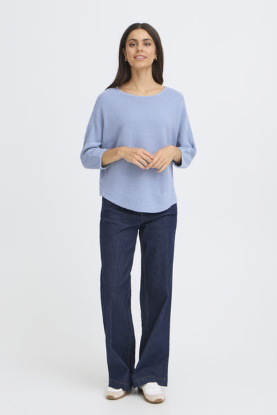 Fransa Sinja Ribbed Knit Jumper - Pale Blue