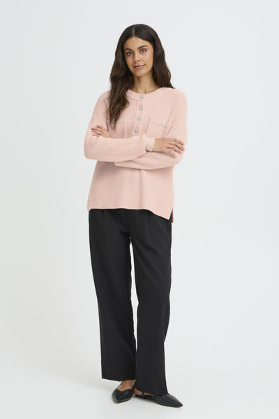 Fransa Bitte Button Front Pocket Jumper - Pale Pink