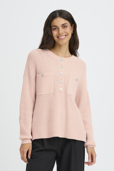 Fransa Bitte Button Front Pocket Jumper - Pale Pink