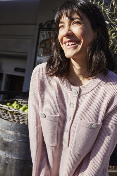 Fransa Bitte Button Front Pocket Jumper - Pale Pink