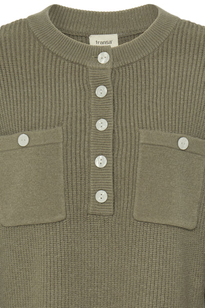 Fransa Bitte Button Front Pocket Jumper - Khaki Green