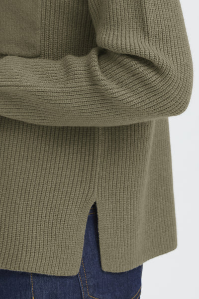 Fransa Bitte Button Front Pocket Jumper - Khaki Green