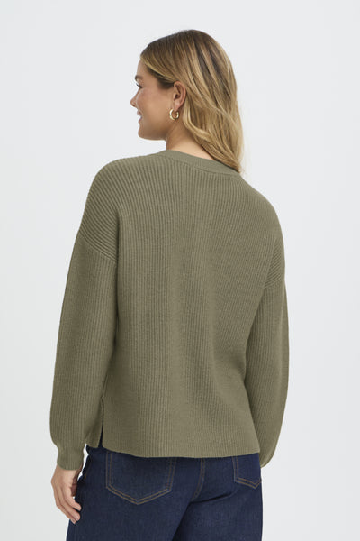 Fransa Bitte Button Front Pocket Jumper - Khaki Green