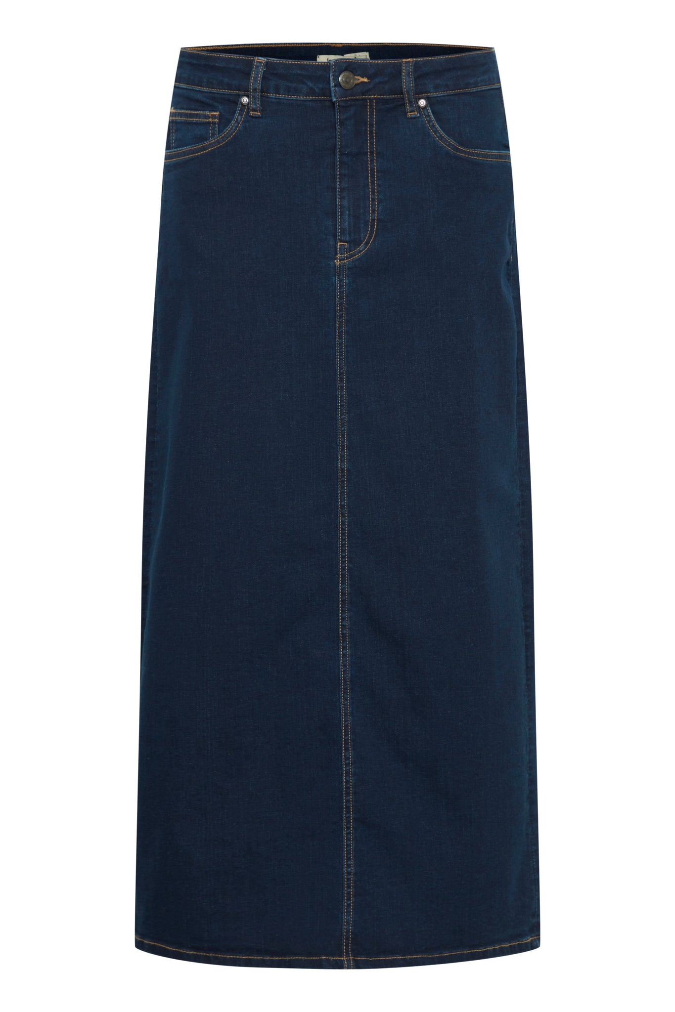 Fransa Dark Indigo Long Denim Skirt