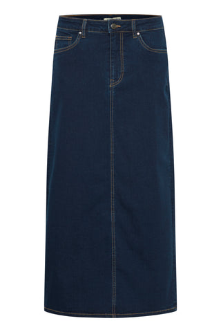 Fransa Dark Indigo Long Denim Skirt