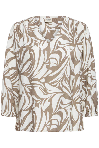 Fransa Ariana Leaf Print V-Neck Blouse