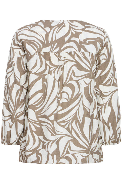 Fransa Ariana Leaf Print V-Neck Blouse