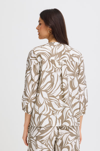 Fransa Ariana Leaf Print V-Neck Blouse