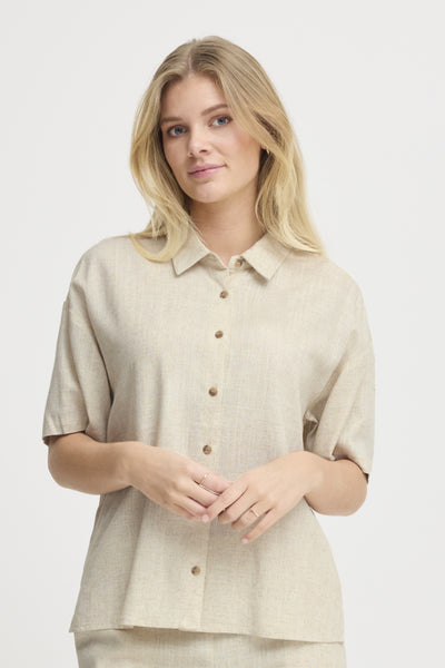 Fransa Juna Short Sleeve Linen Blend Shirt