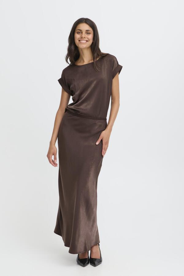 Fransa Shina Long Satin Bias Cut Midi Skirt