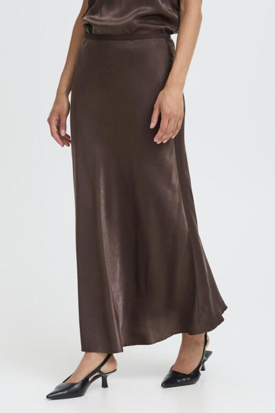 Fransa Shina Long Satin Bias Cut Midi Skirt