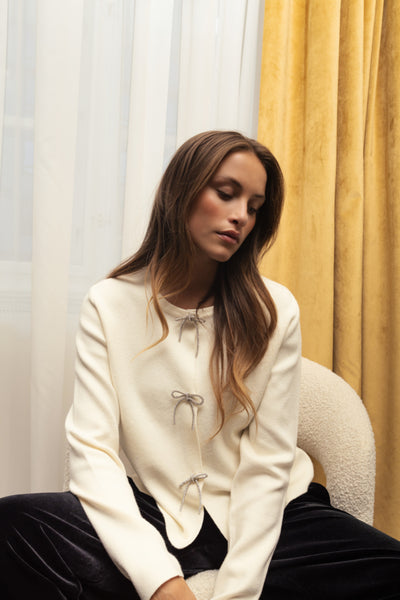 Fransa Sally Sparkle Bow Detail Cardigan