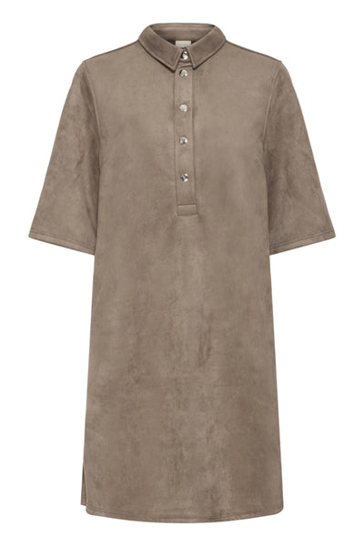 Fransa Suella Faux Suede Button Collar Dress