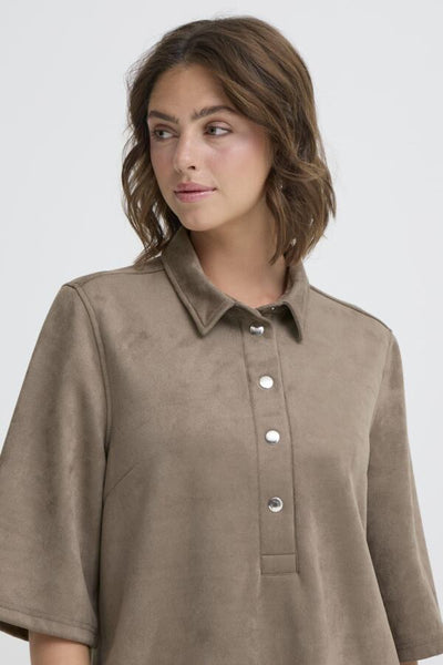 Fransa Suella Faux Suede Button Collar Dress