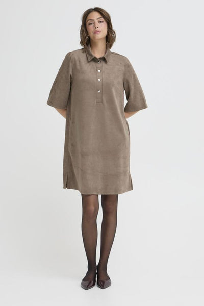 Fransa Suella Faux Suede Button Collar Dress