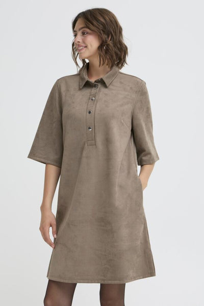 Fransa Suella Faux Suede Button Collar Dress