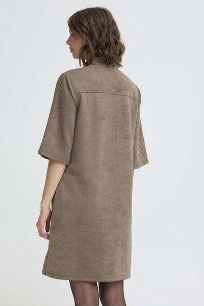 Fransa Suella Faux Suede Button Collar Dress
