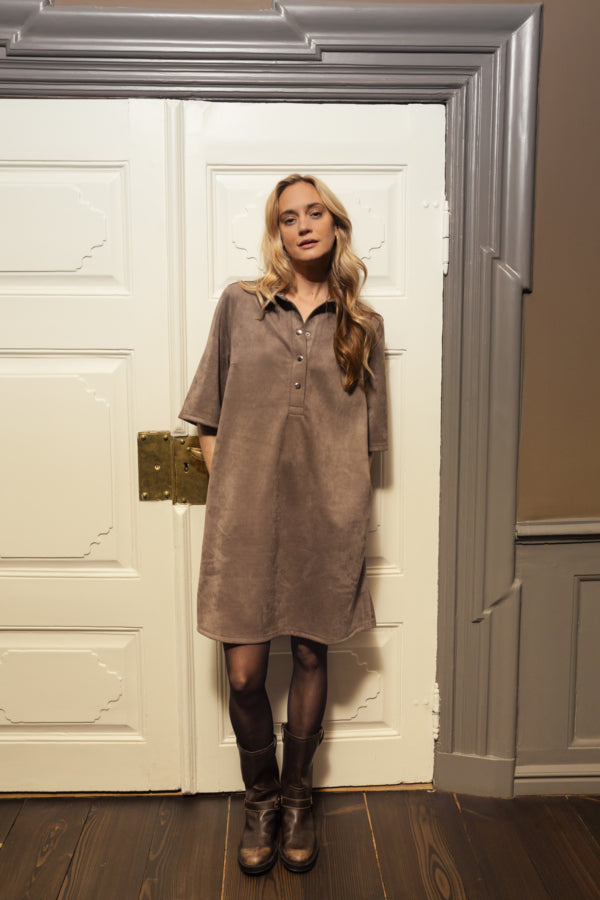 Fransa Suella Faux Suede Button Collar Dress