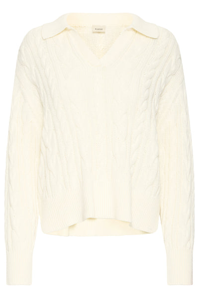Fransa Vivian V-Neck Collar Cable Knit Jumper - Off White