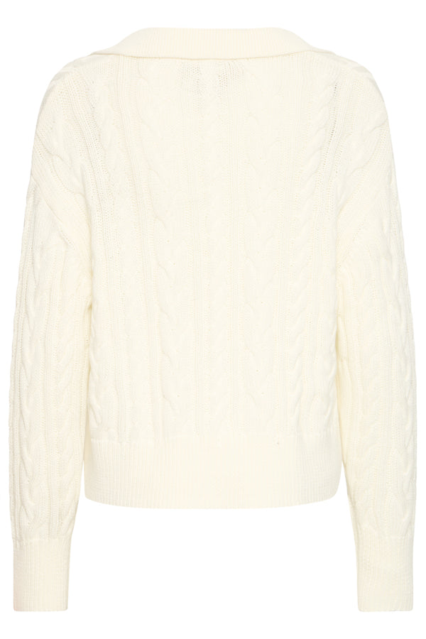 Fransa Vivian V-Neck Collar Cable Knit Jumper - Off White