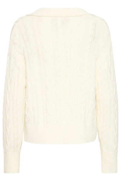 Fransa Vivian V-Neck Collar Cable Knit Jumper - Off White