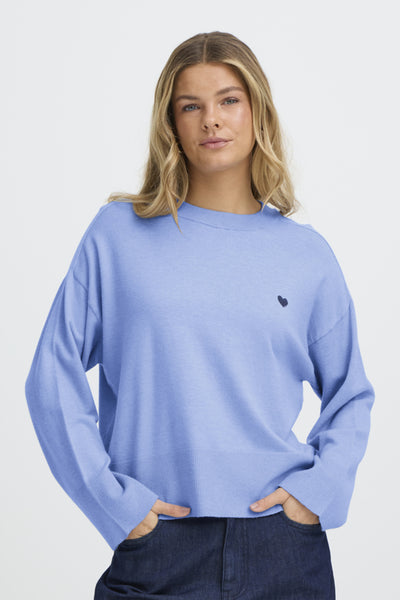 Fransa Melani Heart Motif Jumper - Pale Blue