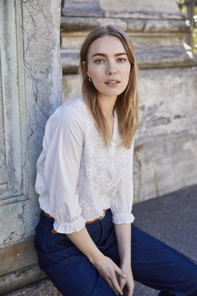 Fransa Obbie Broderie Anglaise Applique Floral Blouse