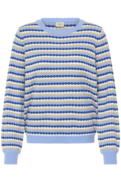 Fransa Caia Honeycomb Stripe Knit Jumper - Blue Mix