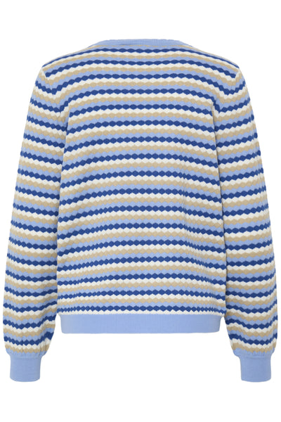 Fransa Caia Honeycomb Stripe Knit Jumper - Blue Mix