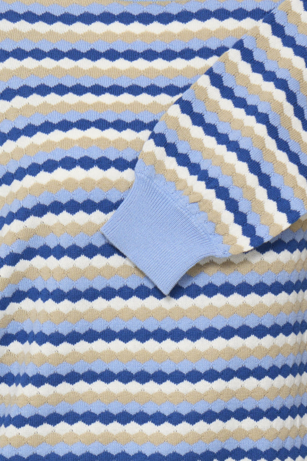 Fransa Caia Honeycomb Stripe Knit Jumper - Blue Mix