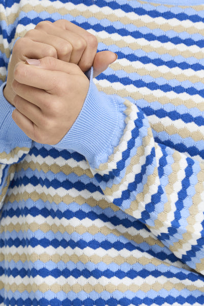 Fransa Caia Honeycomb Stripe Knit Jumper - Blue Mix
