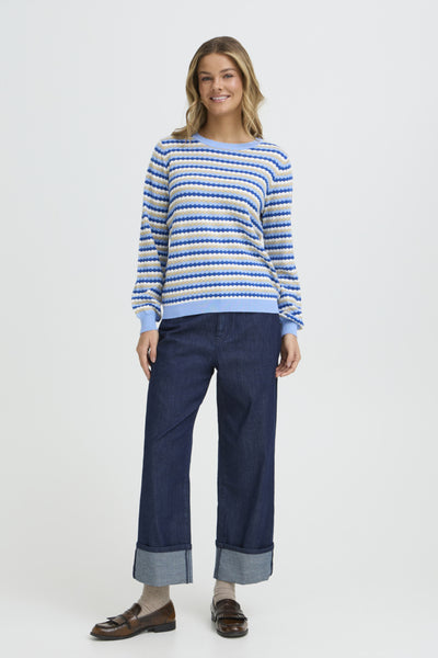 Fransa Caia Honeycomb Stripe Knit Jumper - Blue Mix