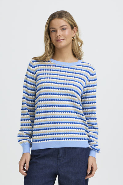 Fransa Caia Honeycomb Stripe Knit Jumper - Blue Mix