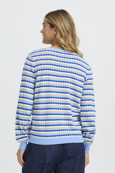 Fransa Caia Honeycomb Stripe Knit Jumper - Blue Mix