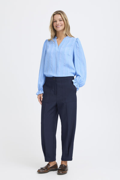 Fransa Abigail Cuff Tailored Trousers - Navy