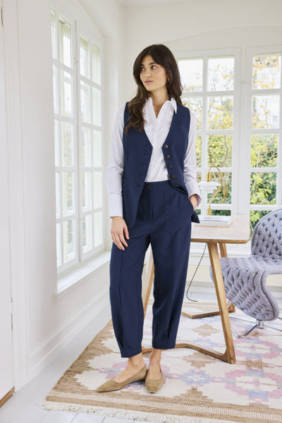 Fransa Abigail Cuff Tailored Trousers - Navy