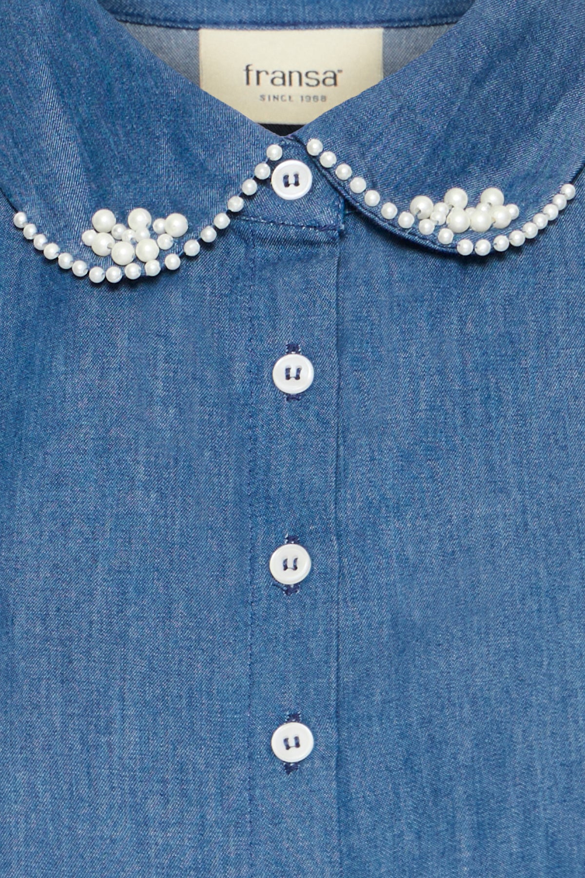 Fransa Claire Denim Pearl Collar – Denim Blue