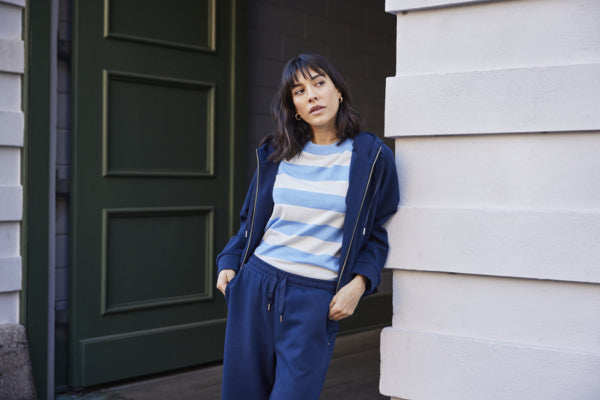 Fransa Priya Hooded Zip Soft Jacket - Navy