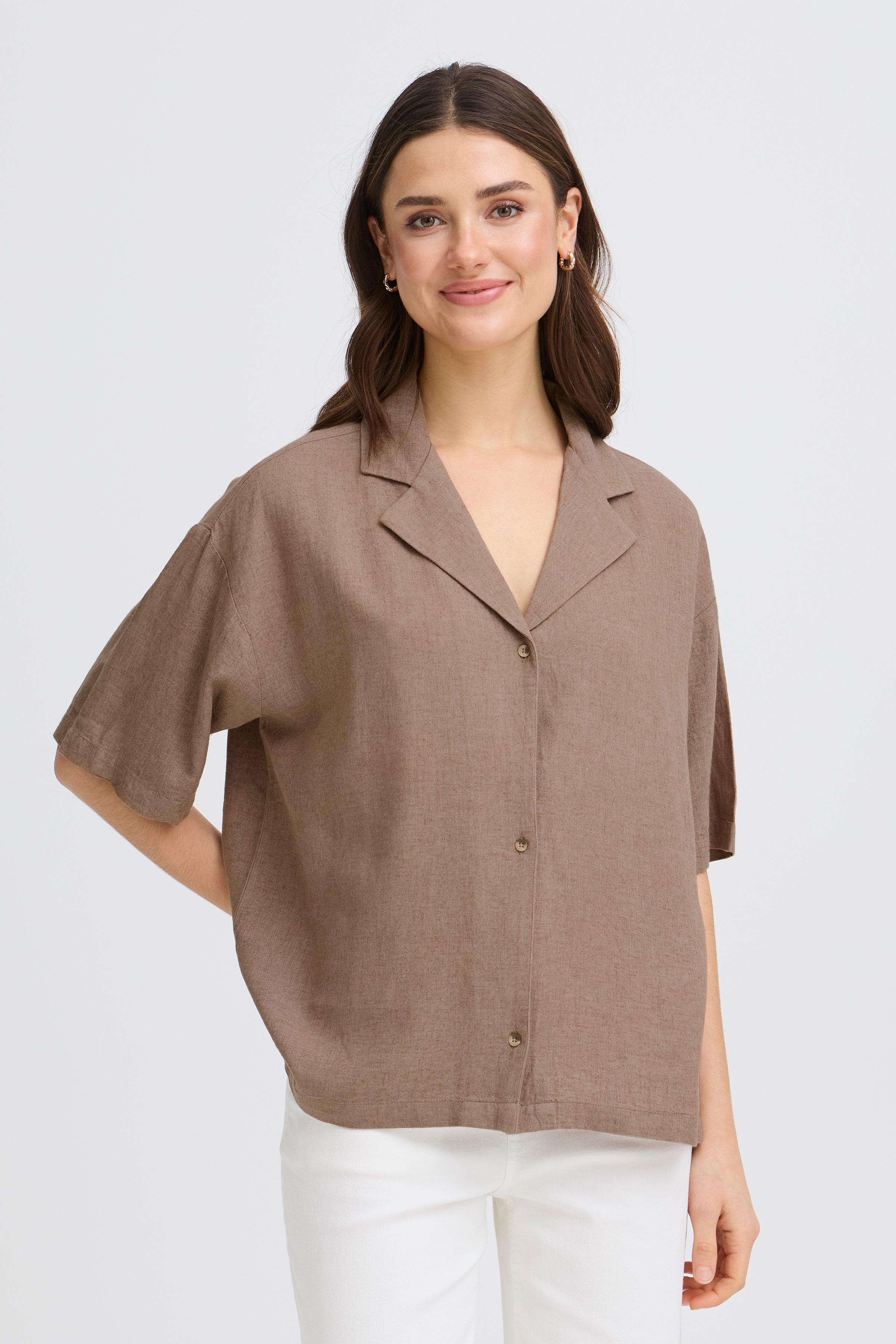 Fransa Jett Soft Linen Blend Button Front Shirt