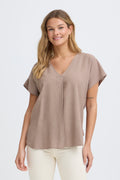 Fransa Jett V-Neck Soft Linen Blend Blouse