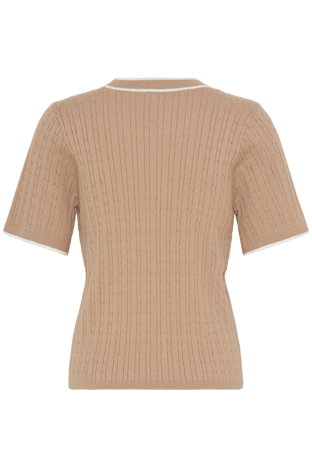 Fransa Lauren Contrast Edge Cable Knit Top - Taupe