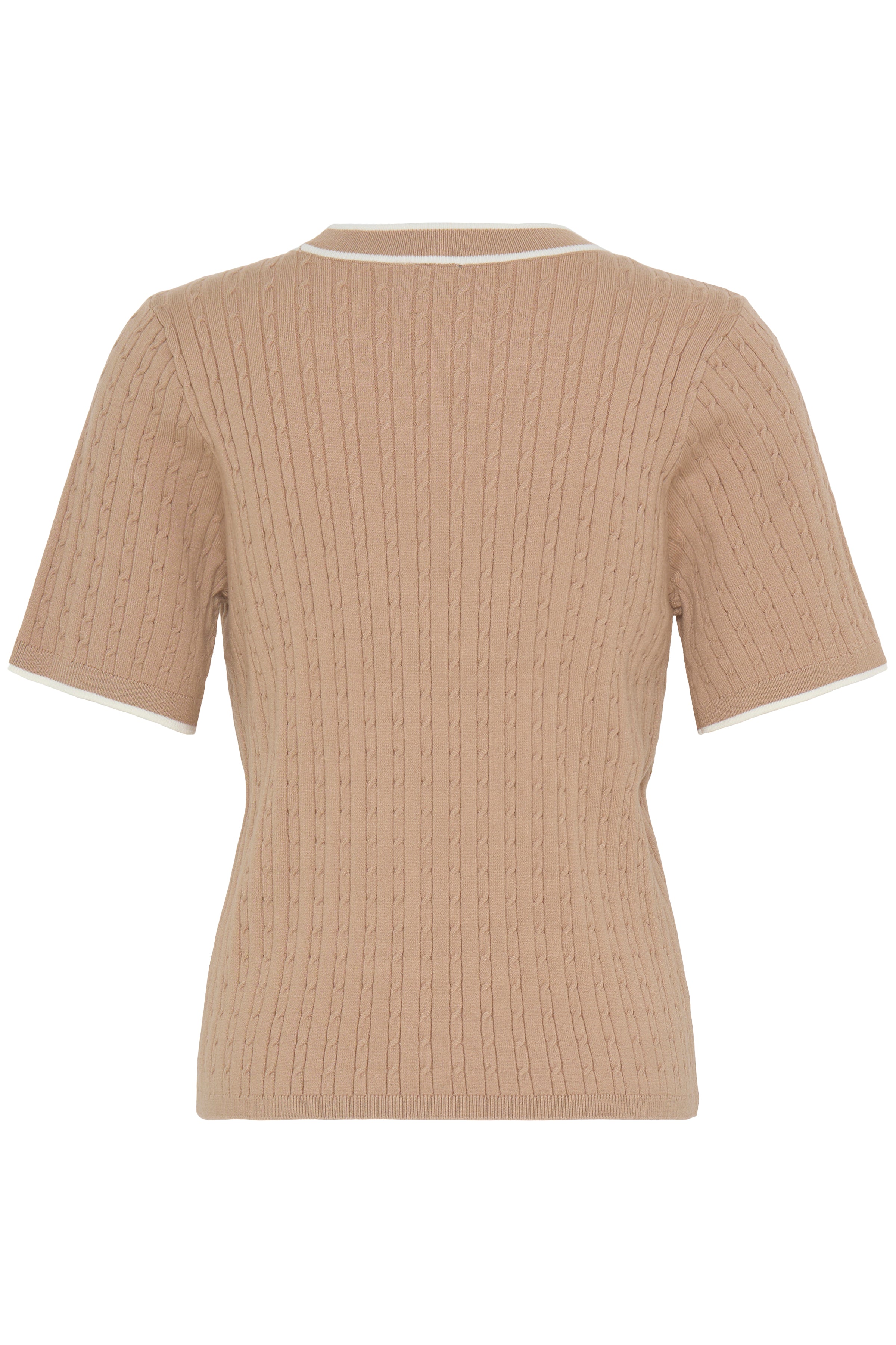 Fransa Lauren Contrast Edge Cable Knit Top - Taupe