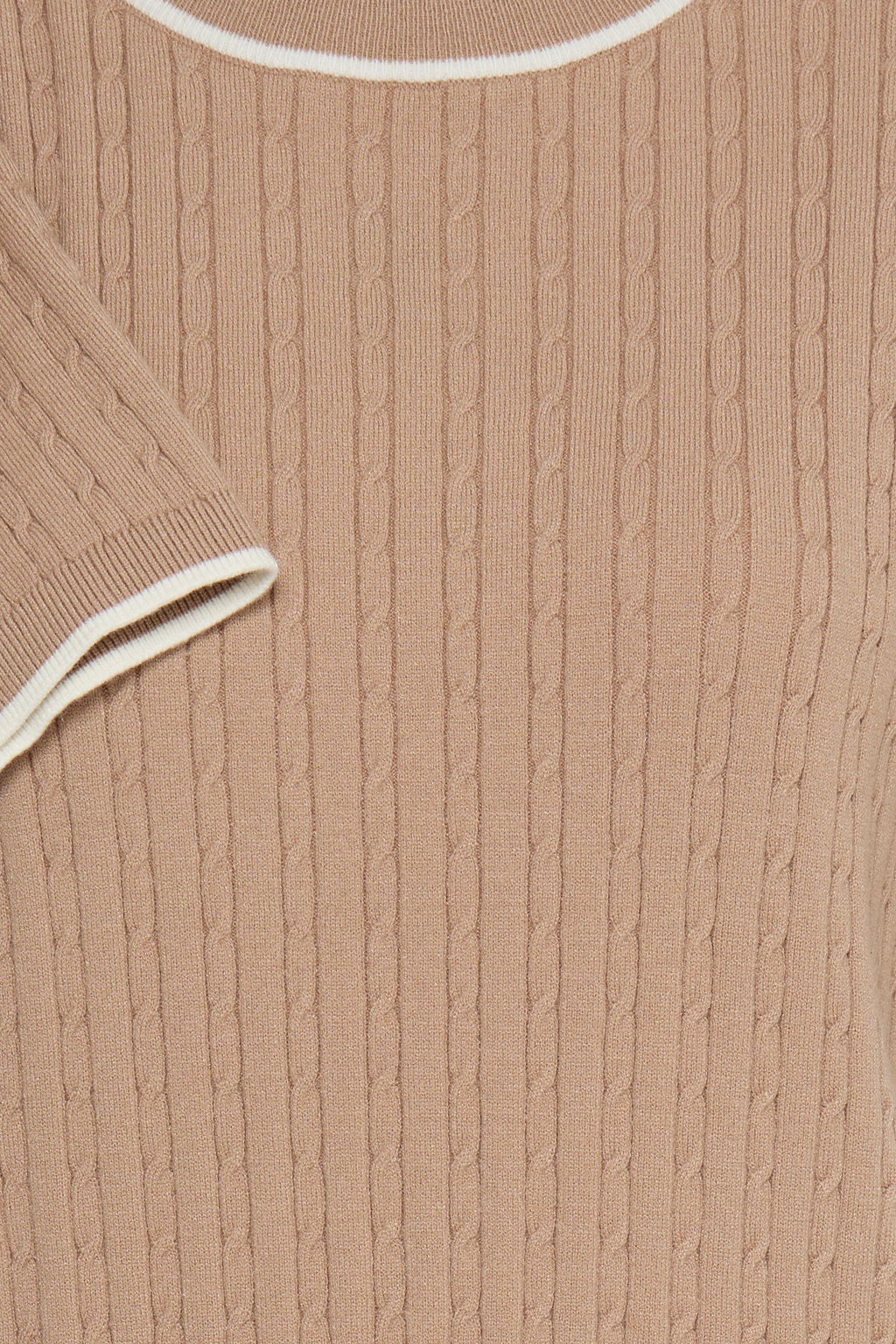Fransa Lauren Contrast Edge Cable Knit Top - Taupe